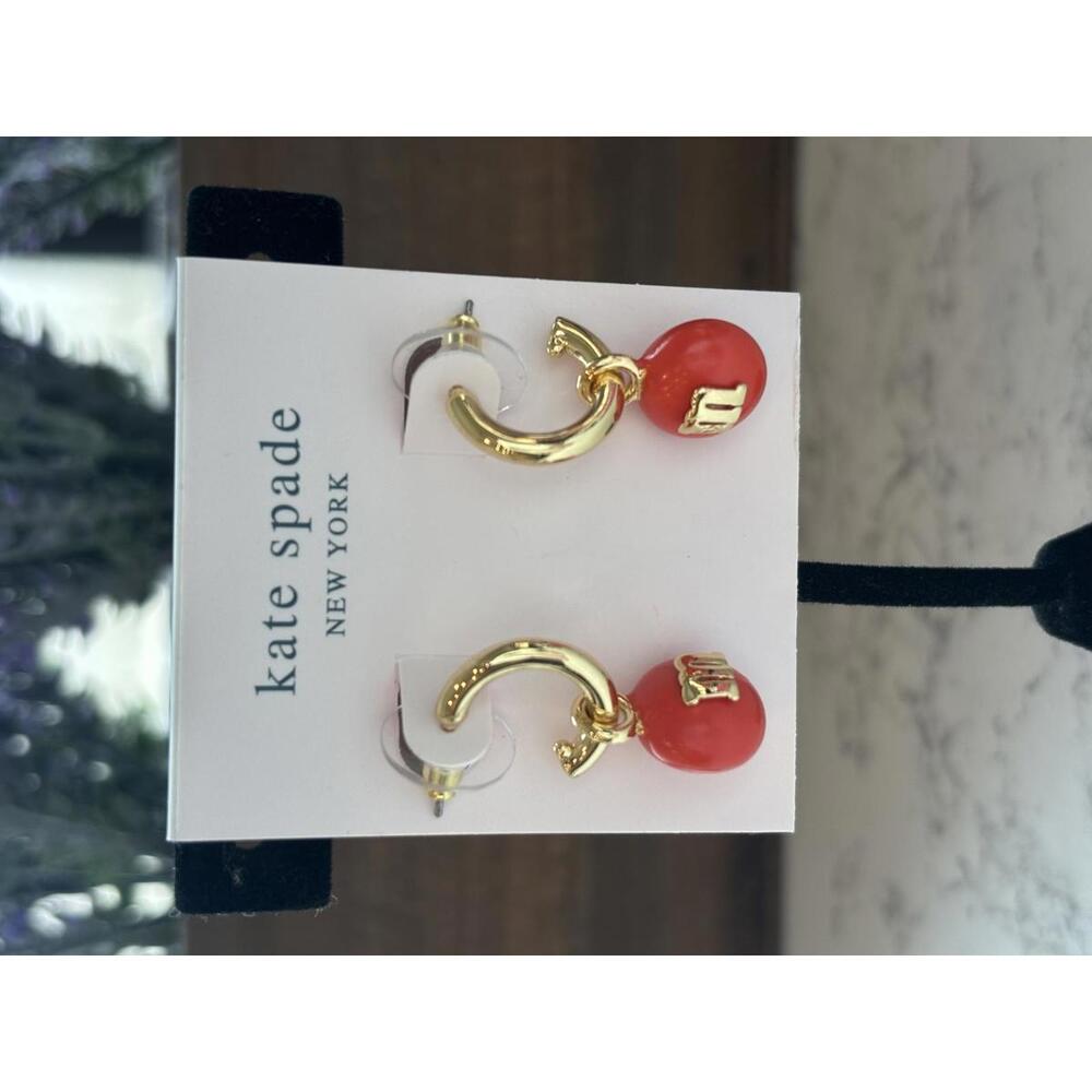 Kate Spade New York Gold Hoop Earrings with Red 'm&m' Charms